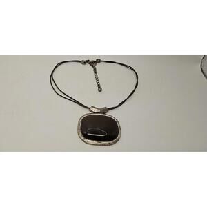 Chico's Brown Tiger's Eye Pendant Necklace Leather Antique Silver Adjustable